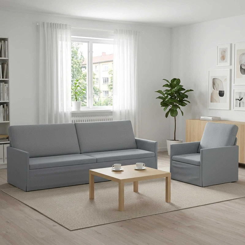 Sofa Set 2 pcs Light Grey Fabric