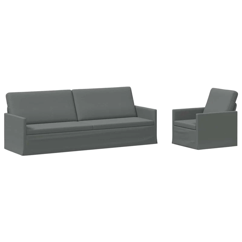 Sofa Set 2 pcs Dark Grey Fabric