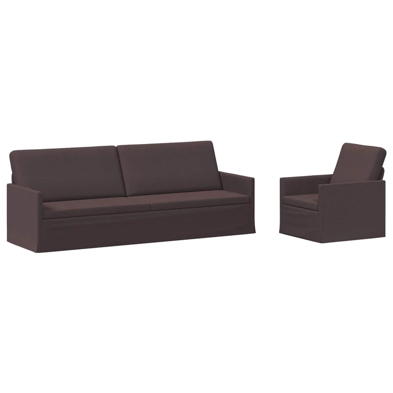 Sofa Set 2 pcs Dark Brown Fabric