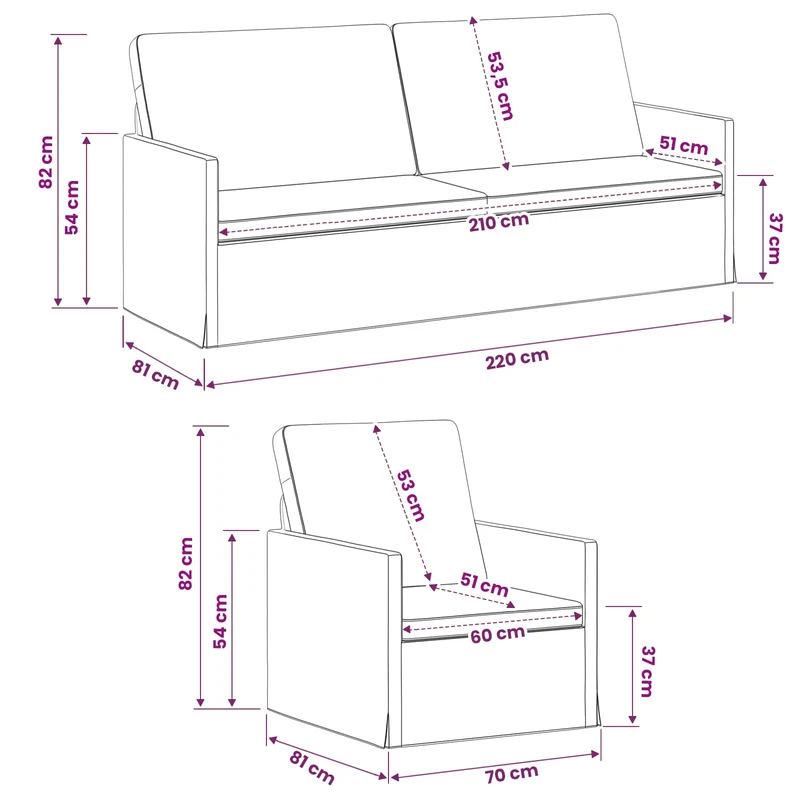 Sofa Set 2 pcs Dark Brown Fabric