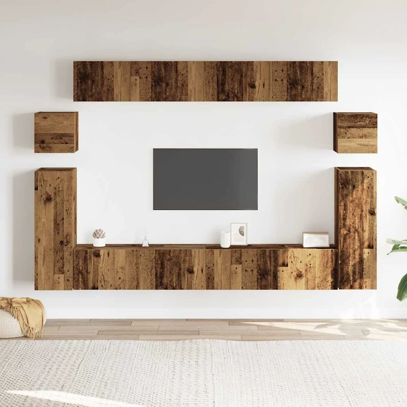 8 Piece TV Cabinet Set Wall-mounted Old Wood Engineered Wood