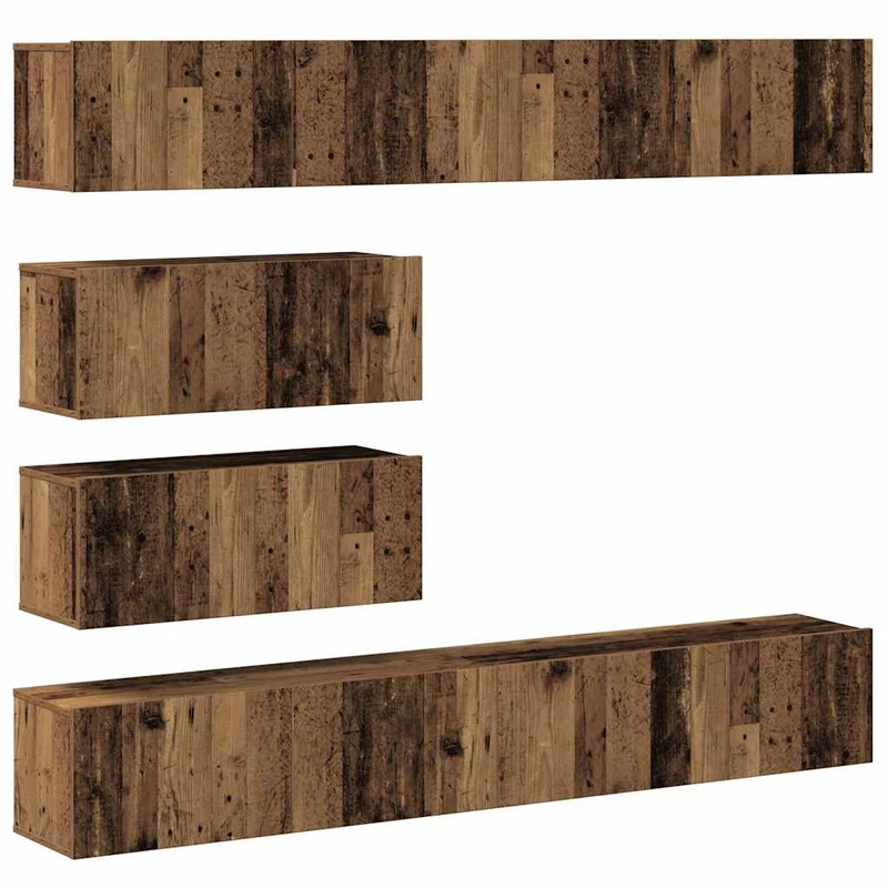 6 Piece TV Cabinet Set Wall-mounted Old Wood Engineered Wood