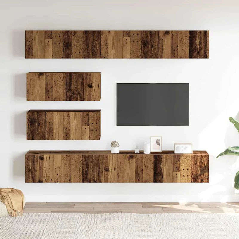 6 Piece TV Cabinet Set Wall-mounted Old Wood Engineered Wood