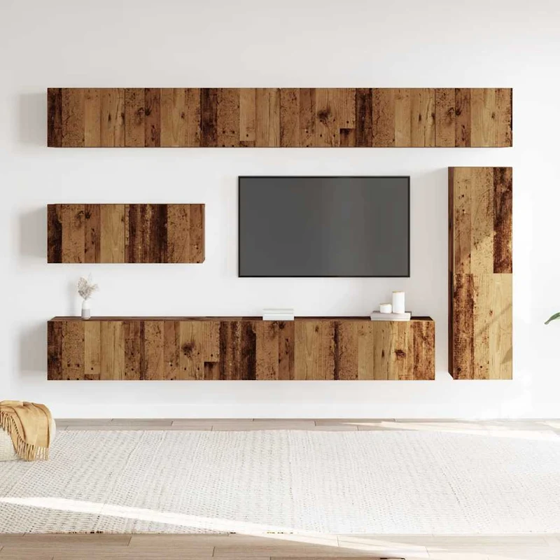 7 Piece TV Cabinet Set Wall-mounted Old Wood Engineered Wood