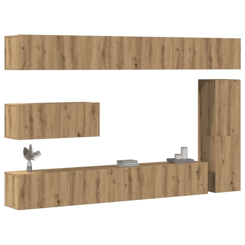 7 Piece TV Cabinet Set Wall-mounted Artisan Oak Engineered Wood