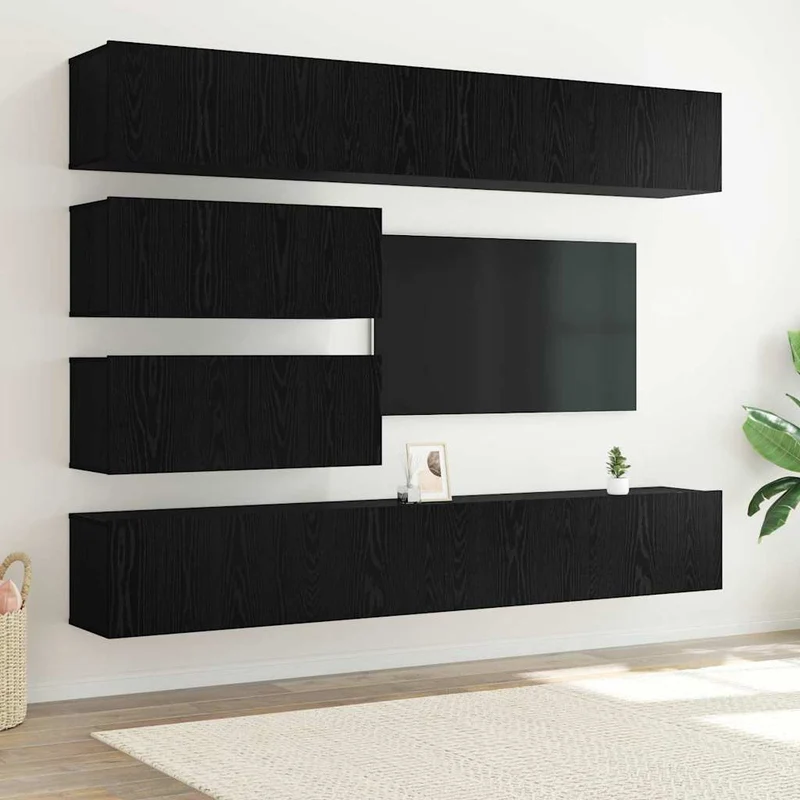 TV Cabinet Set 6 pcs Black Oak Engineered Wood