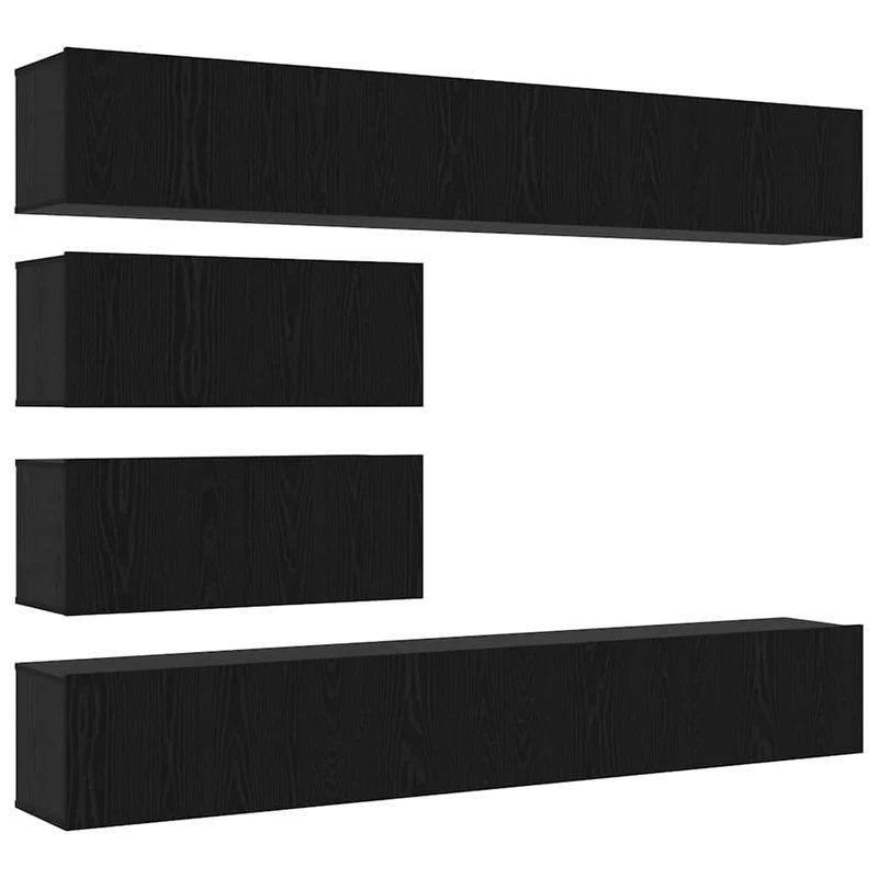 TV Cabinet Set 6 pcs Black Oak Engineered Wood