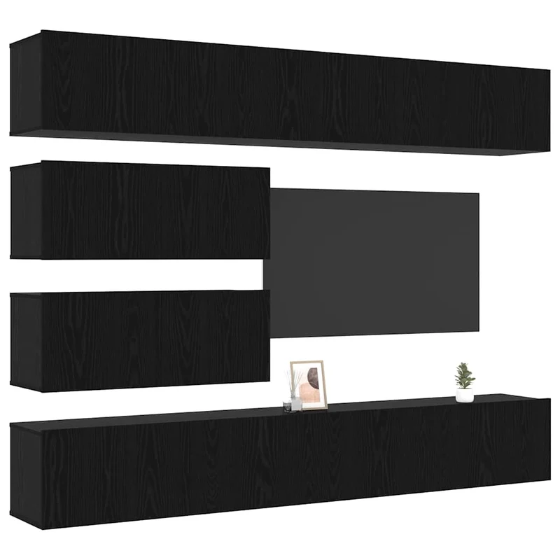 TV Cabinet Set 6 pcs Black Oak Engineered Wood