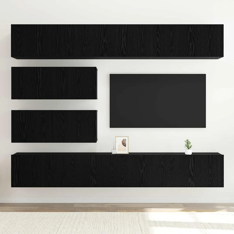 TV Cabinet Set 6 pcs Black Oak Engineered Wood