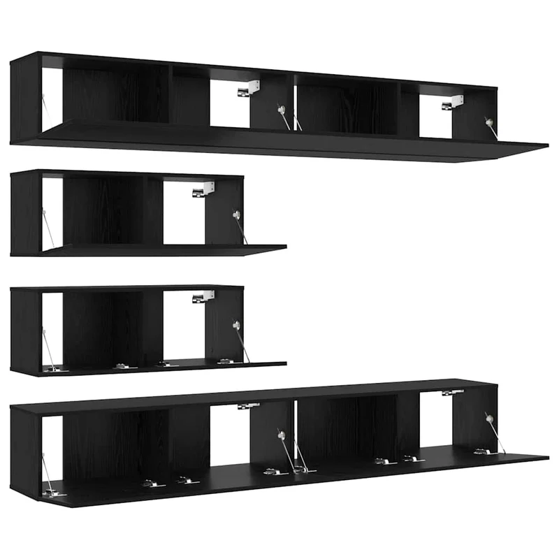 TV Cabinet Set 6 pcs Black Oak Engineered Wood