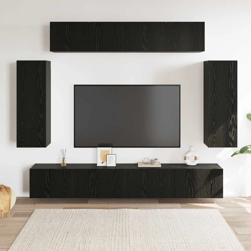 TV Cabinet Set 6 pcs Black Oak Engineered Wood