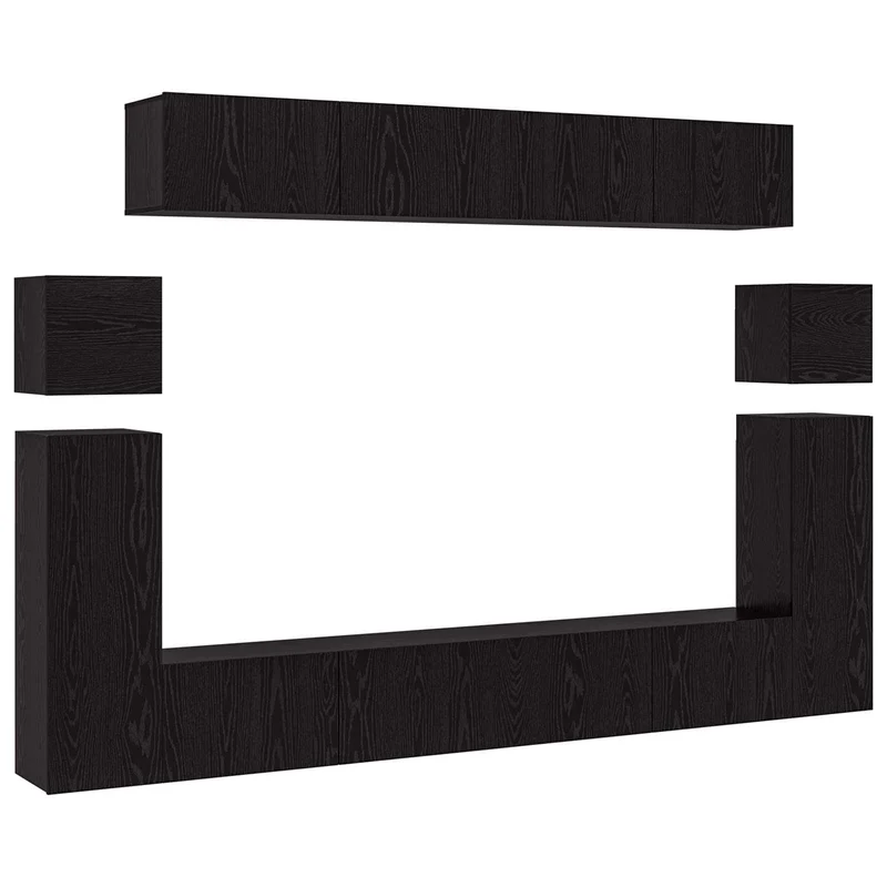 TV Cabinet Set 8 pcs Black Oak Engineered Wood