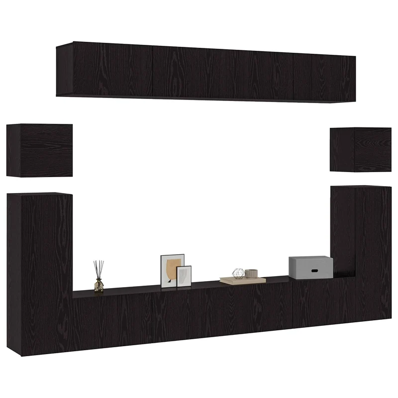 TV Cabinet Set 8 pcs Black Oak Engineered Wood