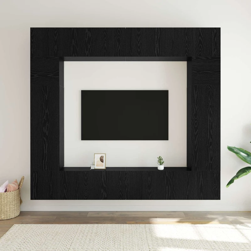 TV Cabinet Set 8 pcs Black Oak Engineered Wood