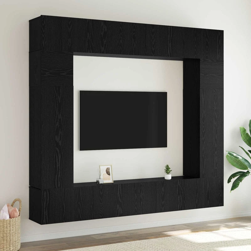 TV Cabinet Set 8 pcs Black Oak Engineered Wood
