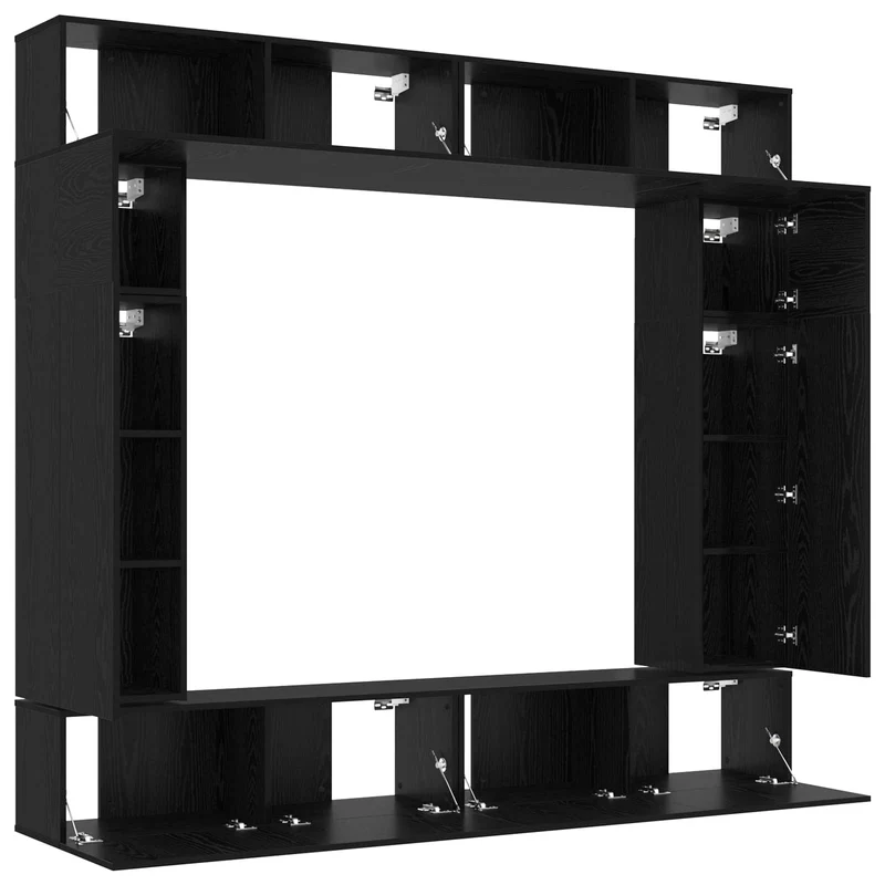 TV Cabinet Set 8 pcs Black Oak Engineered Wood