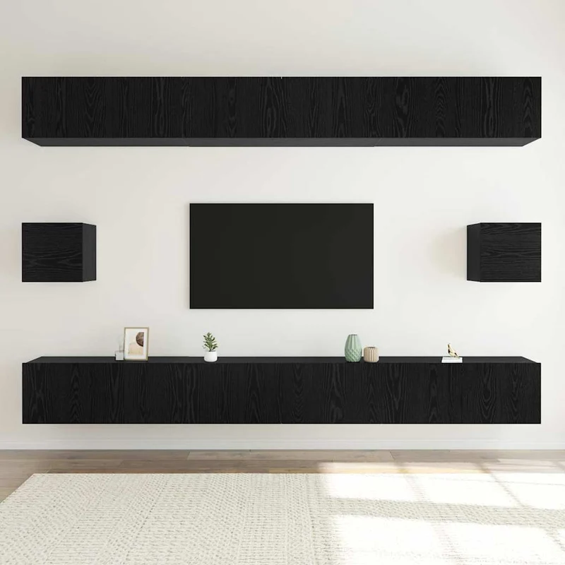 TV Cabinet Set 8 pcs Black Oak Engineered Wood
