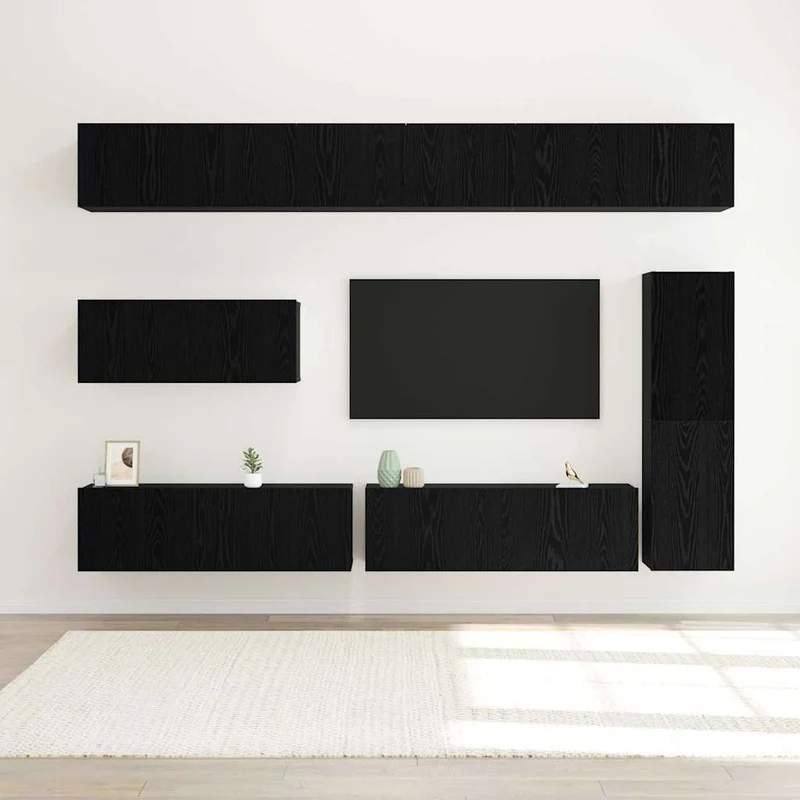 TV Cabinet Set 7 pcs Black Oak Engineered Wood