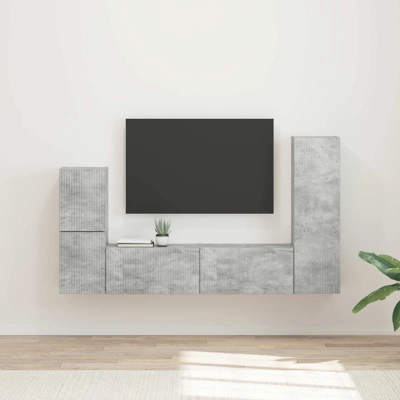TV Cabinet Set 4 pcs Concrete Grey Engineered Wood