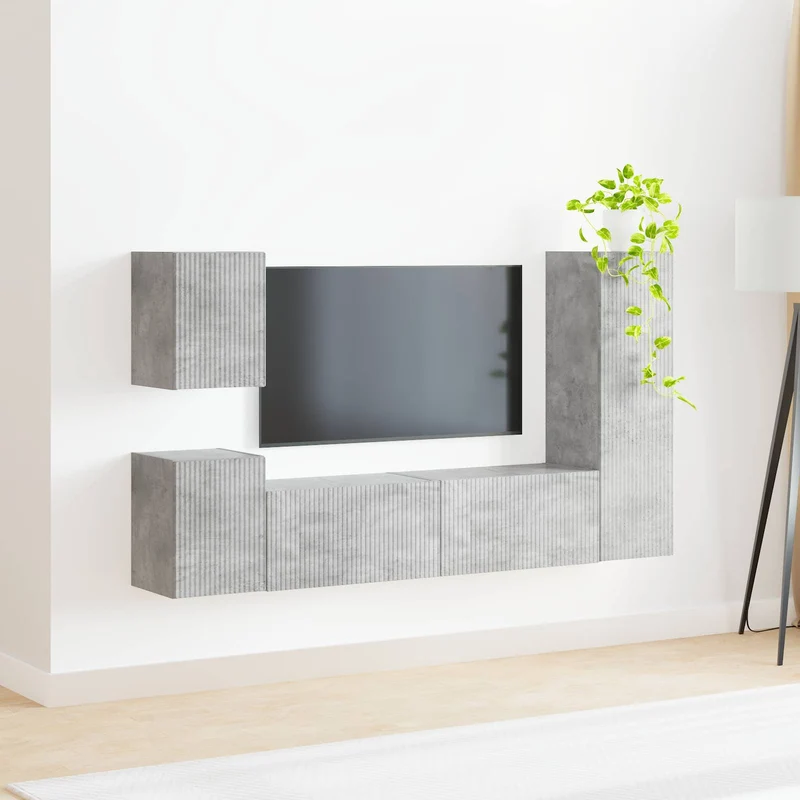 TV Cabinet Set 4 pcs Concrete Grey Engineered Wood