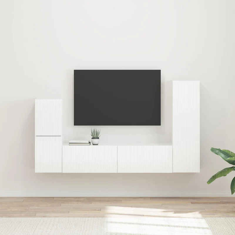 TV Cabinet Set 4 pcs High Gloss White Engineered Wood