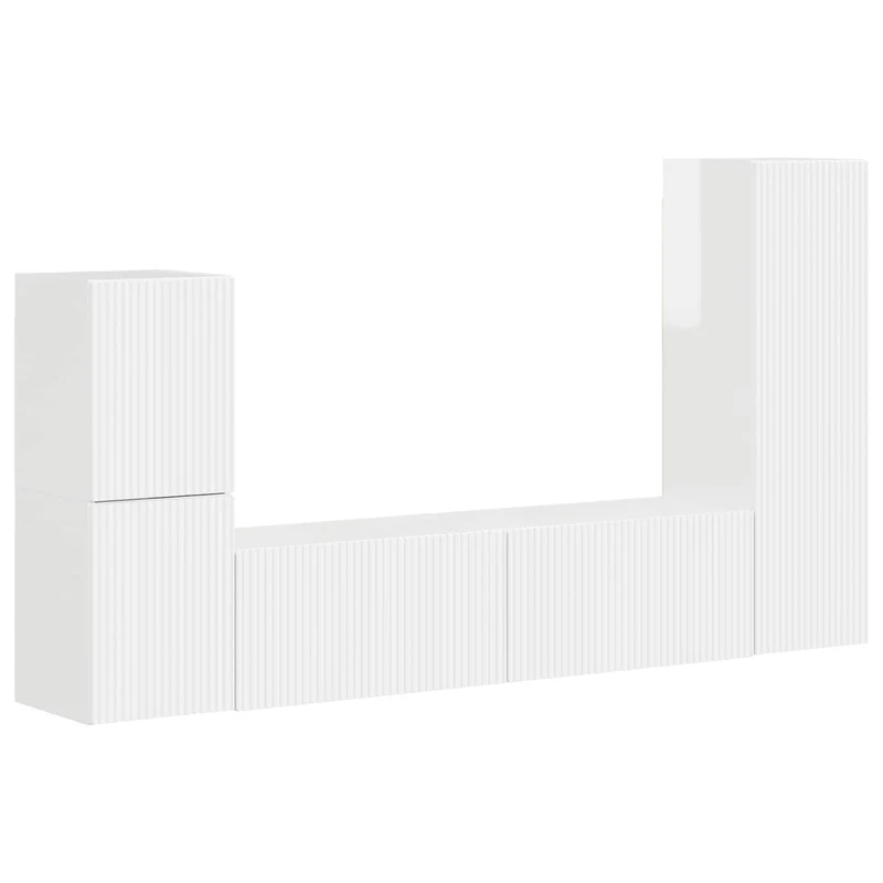 TV Cabinet Set 4 pcs High Gloss White Engineered Wood