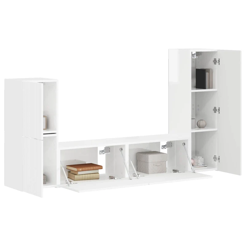 TV Cabinet Set 4 pcs High Gloss White Engineered Wood