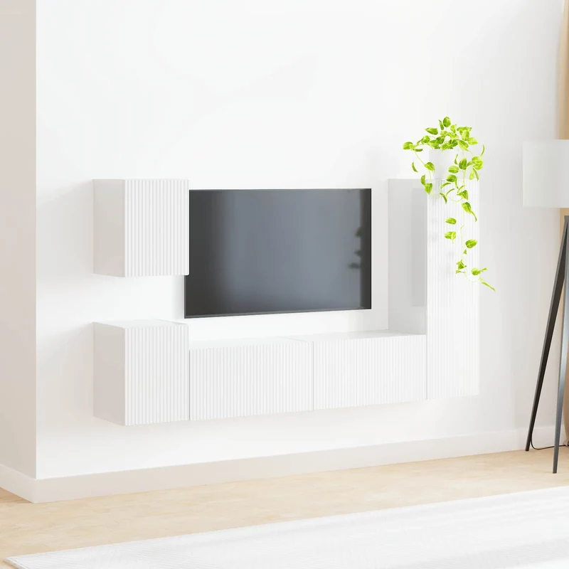 TV Cabinet Set 4 pcs High Gloss White Engineered Wood