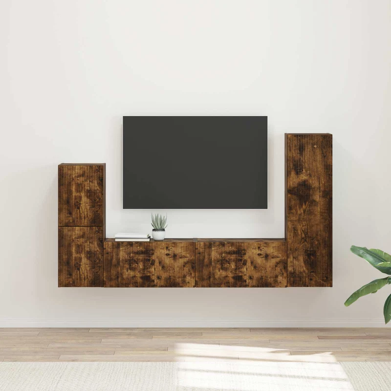 TV Cabinet Set 4 pcs Smoked Oak Engineered Wood