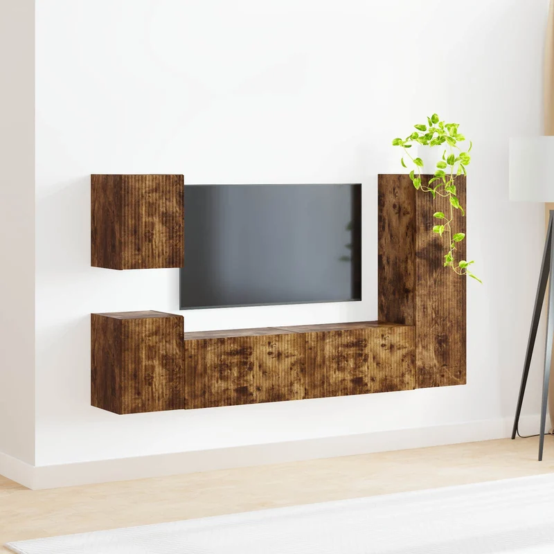 TV Cabinet Set 4 pcs Smoked Oak Engineered Wood