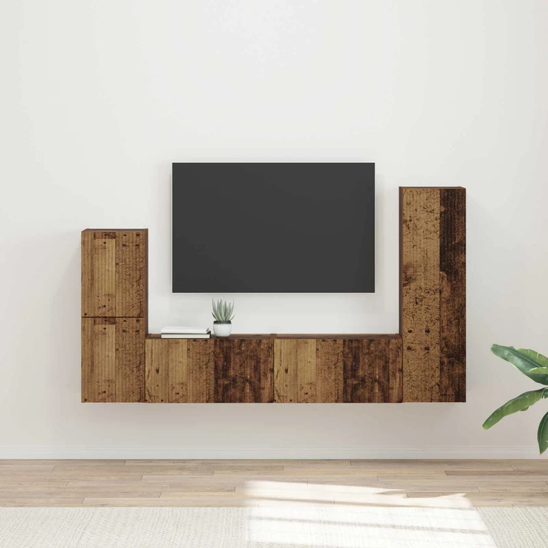 TV Cabinet Set 4 pcs Old Wood Engineered Wood