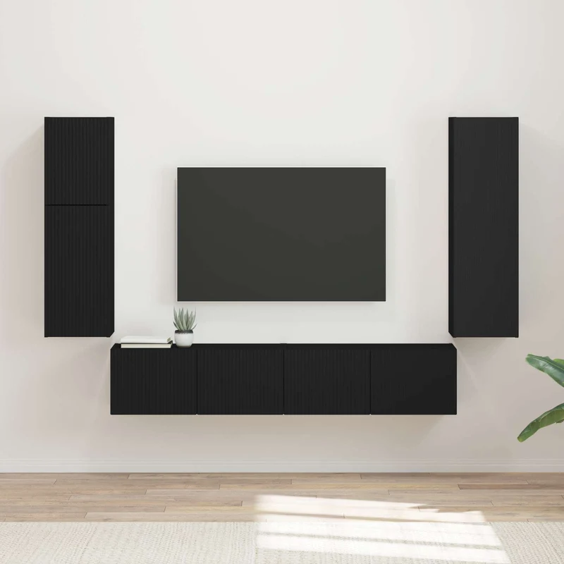 TV Cabinet Set 4 pcs Black Engineered Wood