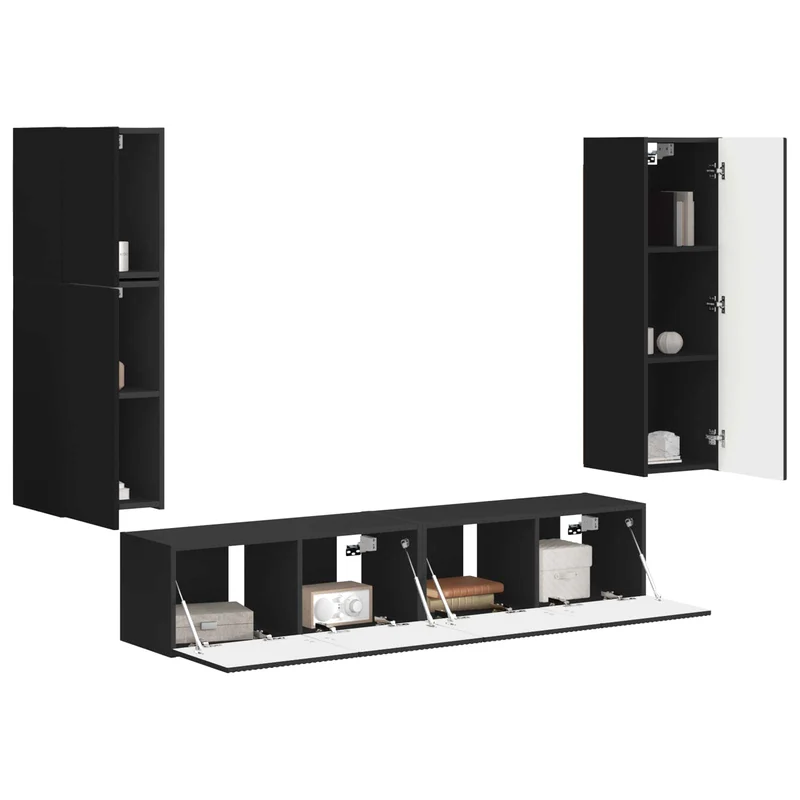 TV Cabinet Set 4 pcs Black Engineered Wood