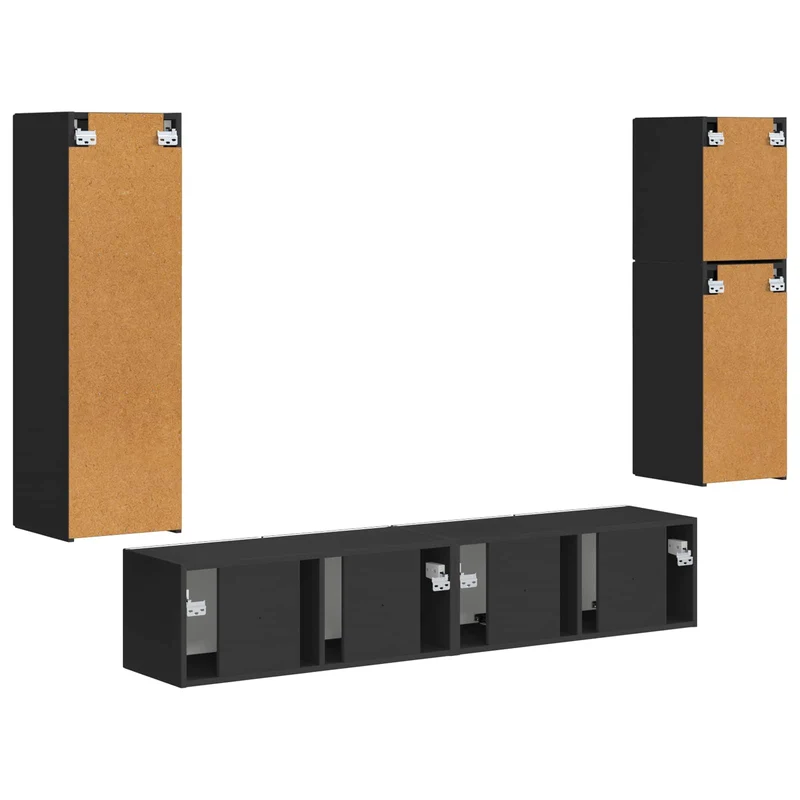 TV Cabinet Set 4 pcs Black Engineered Wood
