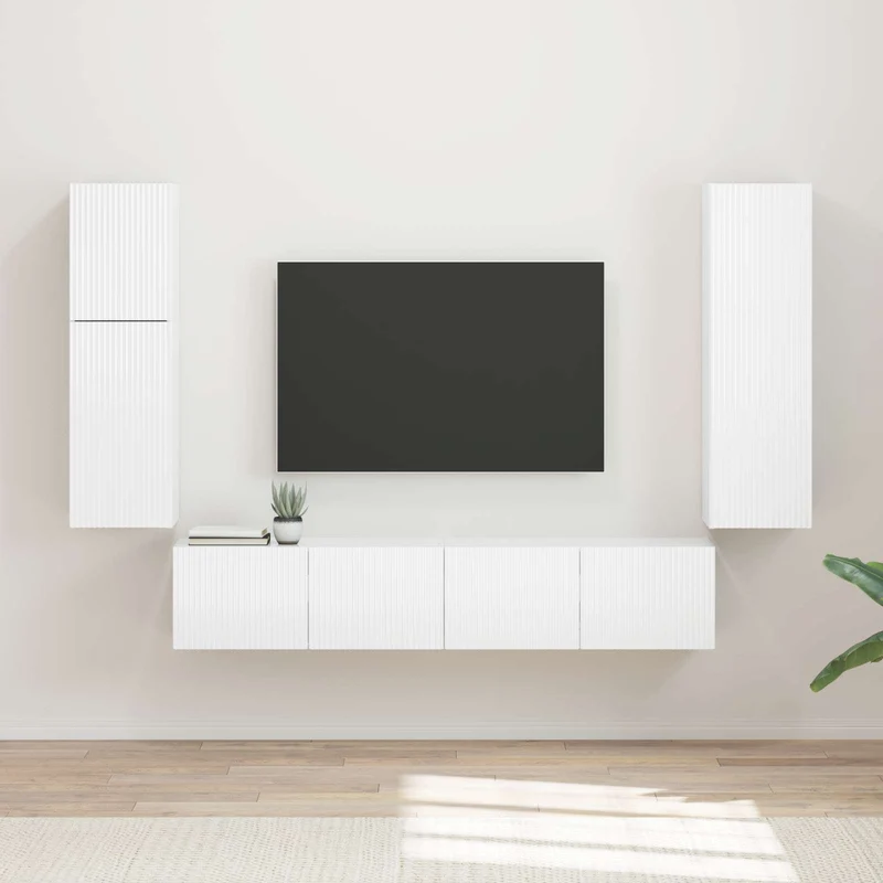 TV Cabinet Set 4 pcs High Gloss White Engineered Wood