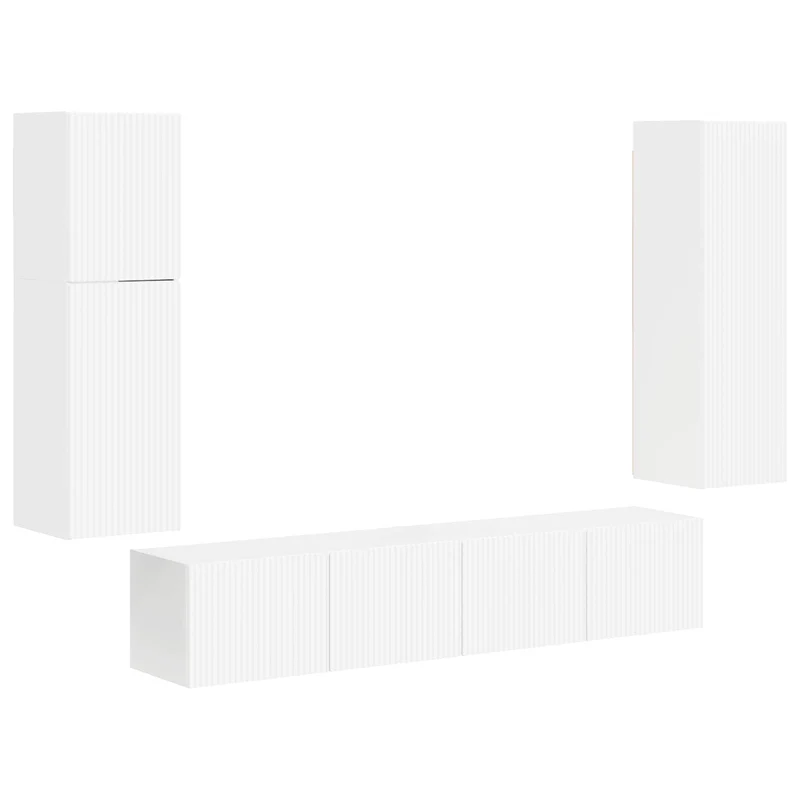 TV Cabinet Set 4 pcs High Gloss White Engineered Wood