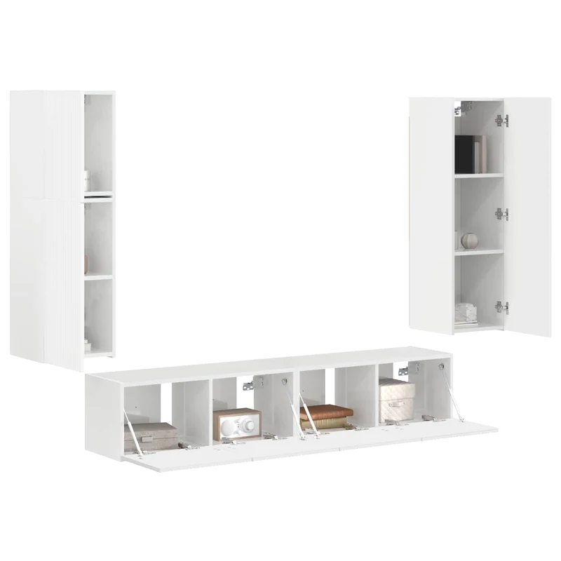 TV Cabinet Set 4 pcs High Gloss White Engineered Wood
