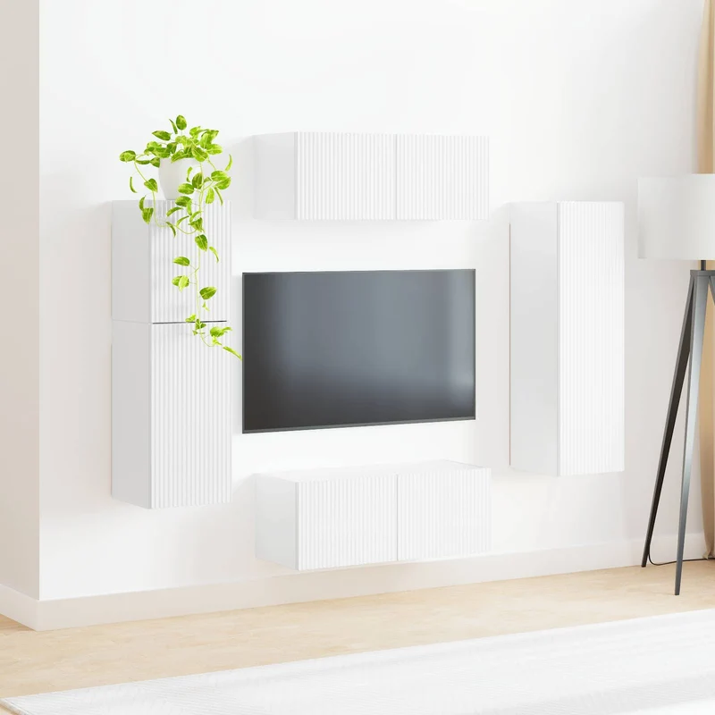 TV Cabinet Set 4 pcs High Gloss White Engineered Wood