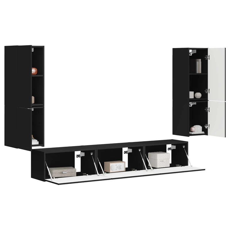 TV Cabinet Set 4 pcs Black Engineered Wood