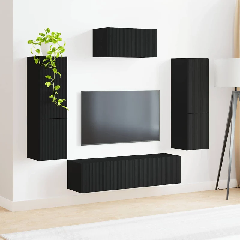 TV Cabinet Set 4 pcs Black Engineered Wood