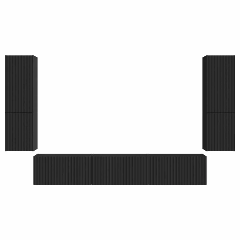 TV Cabinet Set 4 pcs Black Engineered Wood