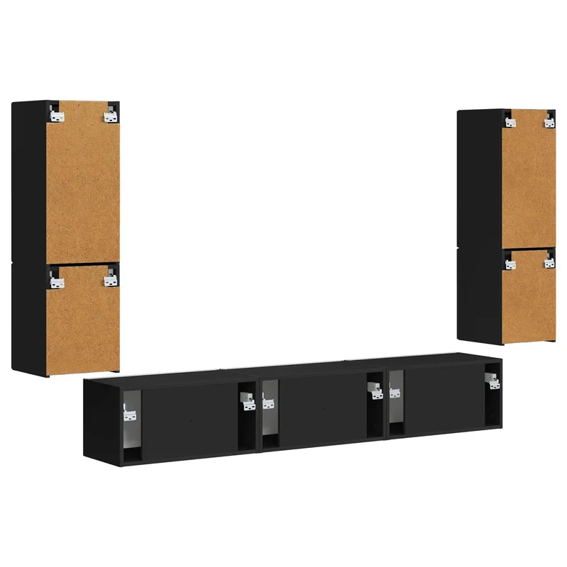 TV Cabinet Set 4 pcs Black Engineered Wood