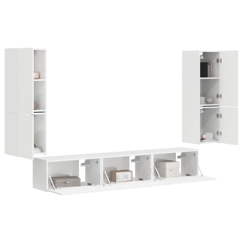 TV Cabinet Set 4 pcs High Gloss White Engineered Wood