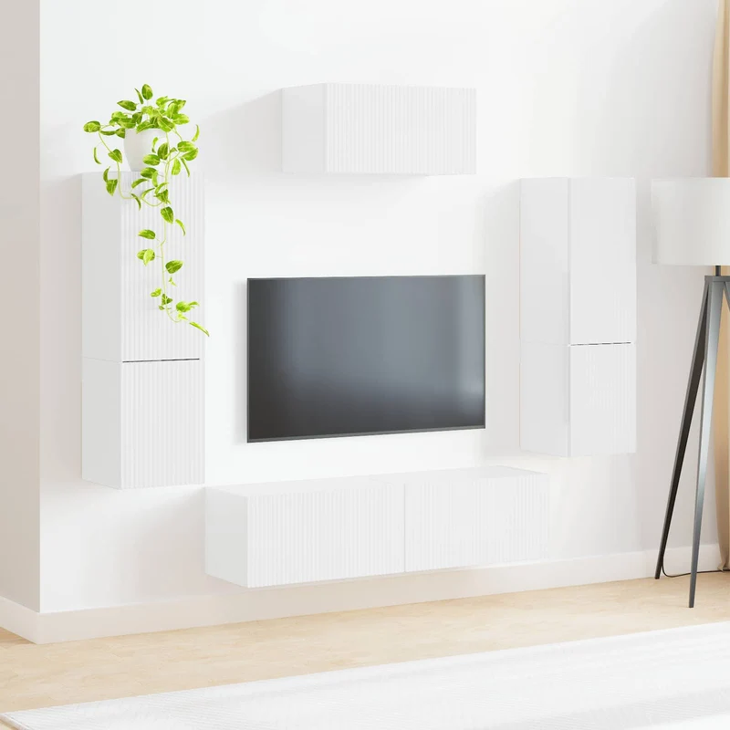 TV Cabinet Set 4 pcs High Gloss White Engineered Wood