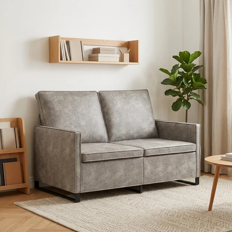 2 Seater Sofa Light Grey 130 x 81 x 82 cm Faux Suede Fabric