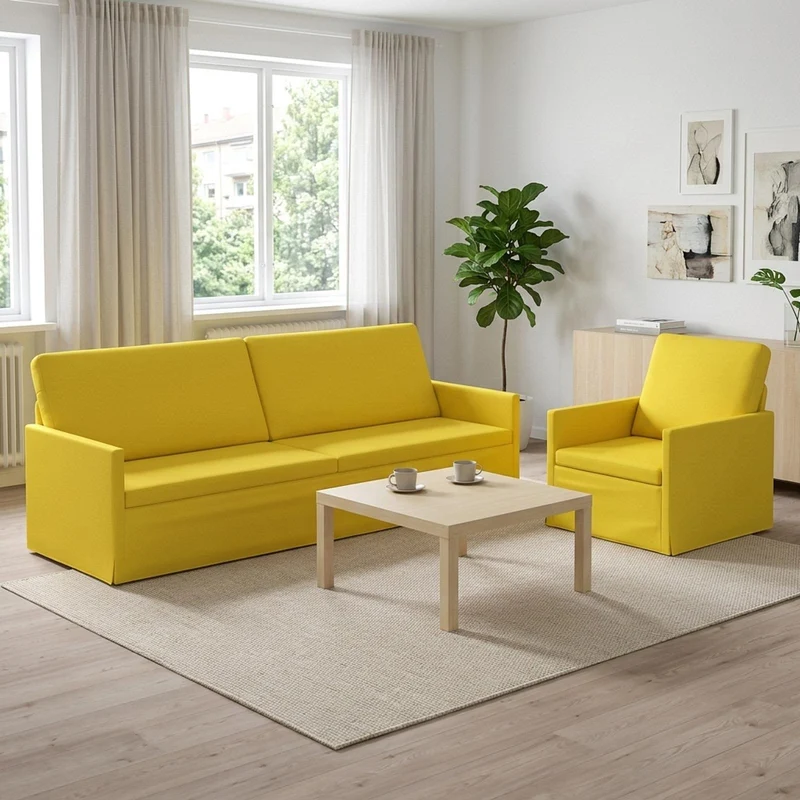 Sofa Set 2 pcs Light Yellow Fabric