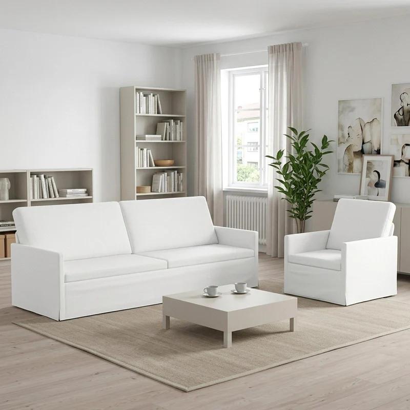 Sofa Set 2 pcs White Fabric