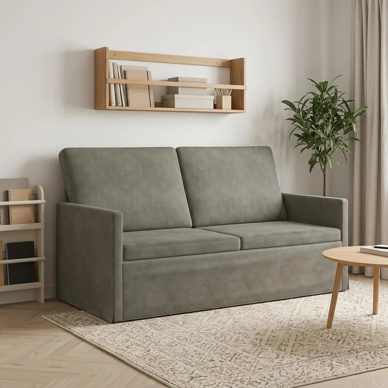 2 Seater Sofa Light Grey 150 x 81 x 82 cm Corduroy Fabric