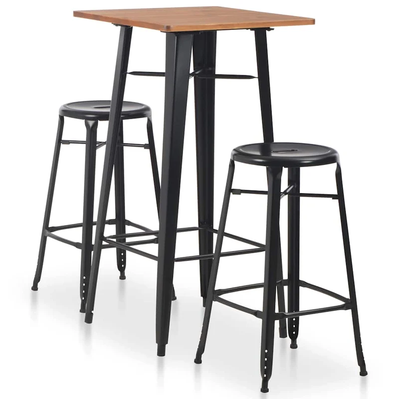 3 Piece Bar Set Steel Black
