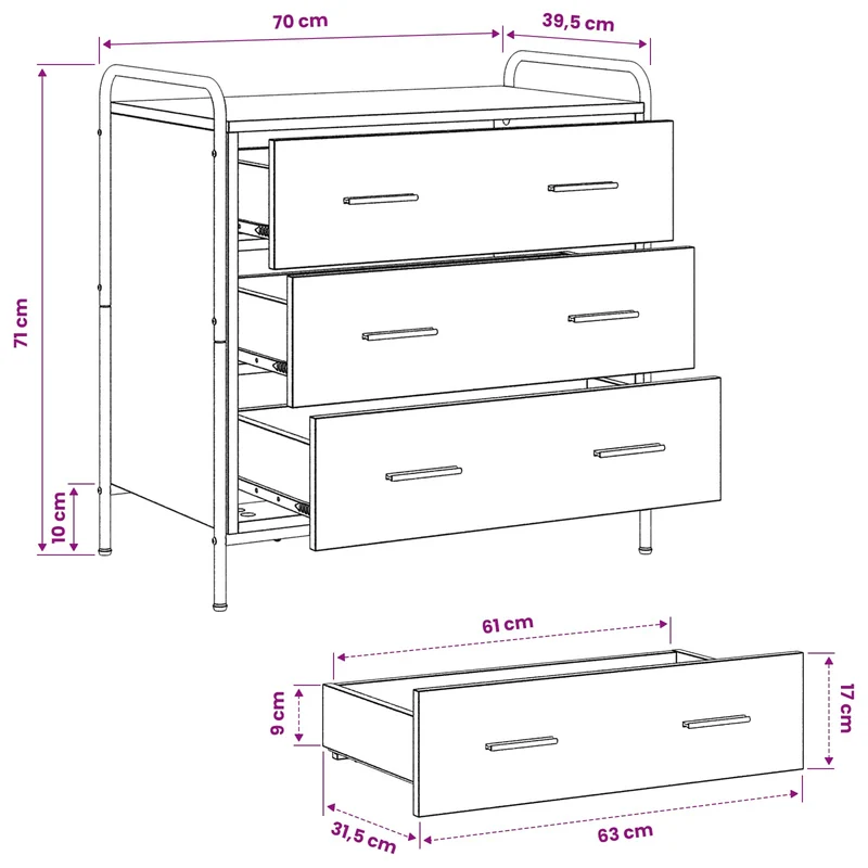 Drawer Cabinet Sonoma Oak 70 x 39.5 x 71 cm Engineered Wood